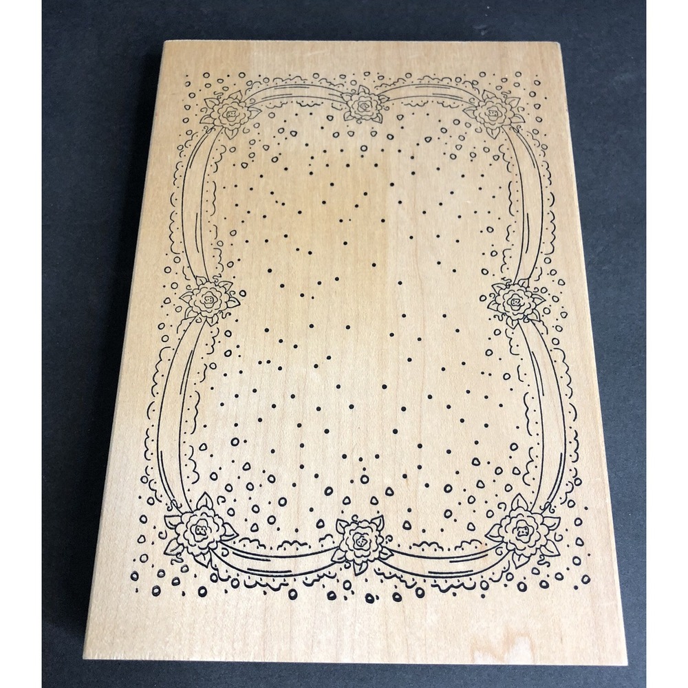 Stamps Happen Large Rose Floral Border Frame Rubber Stamp 8" x 5.5" #90002